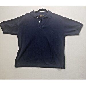 Villa d este italy golf polo men's L 100% cotton shirt navy blue knit jersey